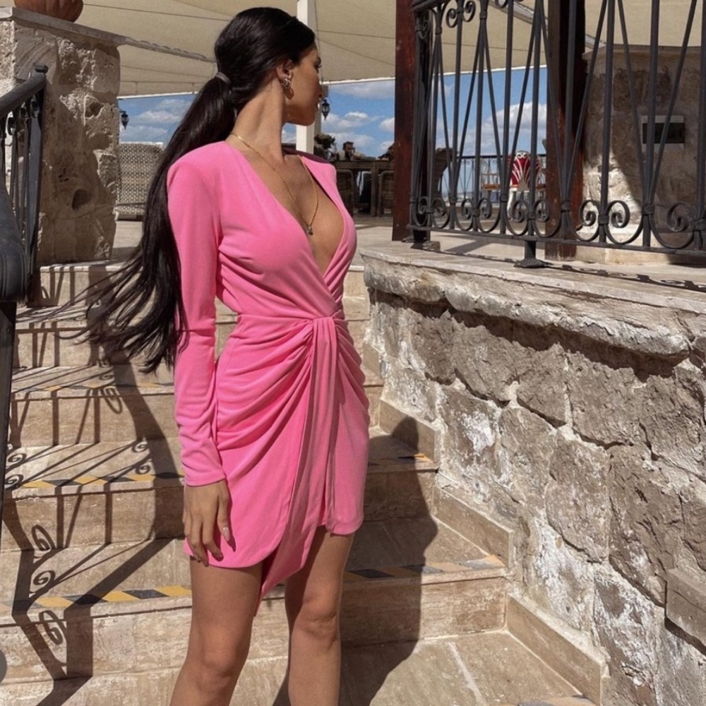 Zara draped pink cut out back long sleeves dress - Picture 5 of 13